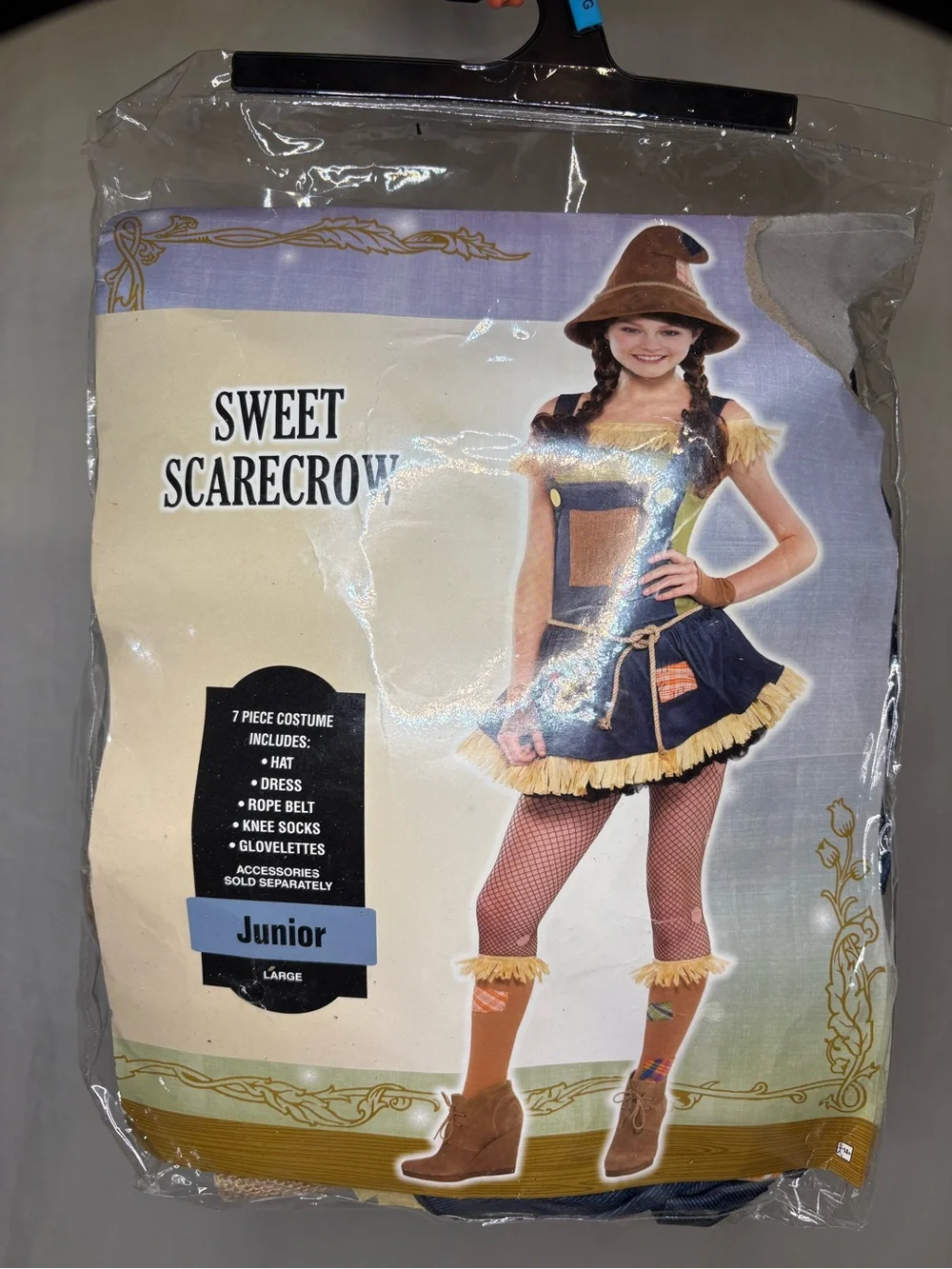 Sweet Scarecrow Junior Large Costume - Navy and Brown with Stocking and Hat